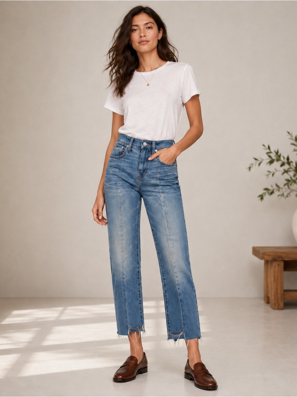 Madewell Cruiser Straight Reconstructed Jeans 24 Travis Wash Step Hem